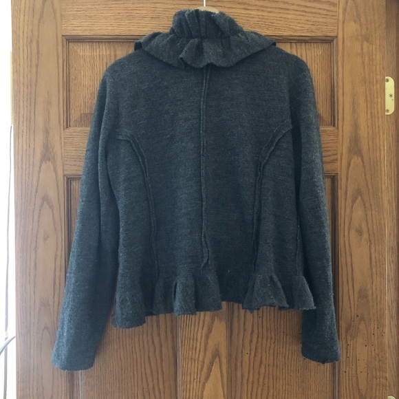 Gray Wool Ruffle Cardigan - Picture 6 of 7